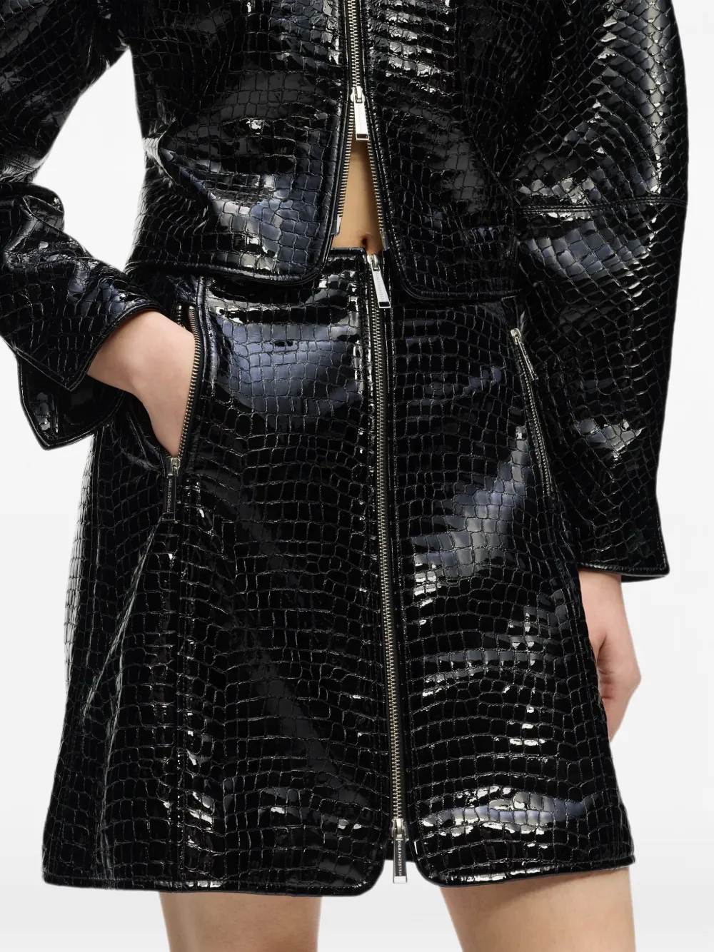 Karl Lagerfeld Karl Studio leren rok met krokodillen-effect Zwart
