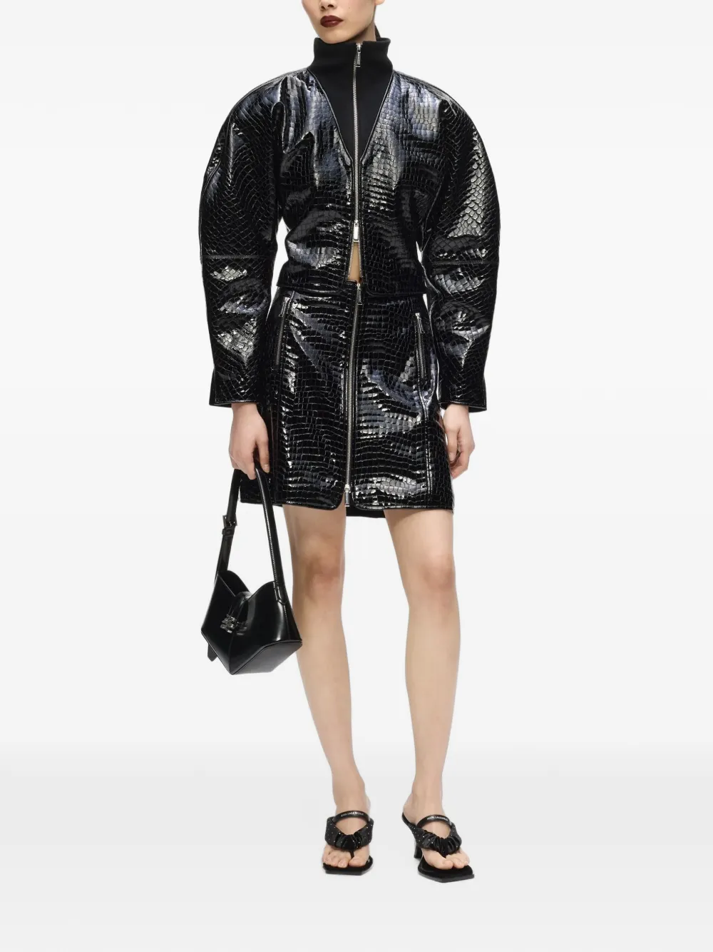 Karl Lagerfeld Karl Studio leren rok met krokodillen-effect Zwart