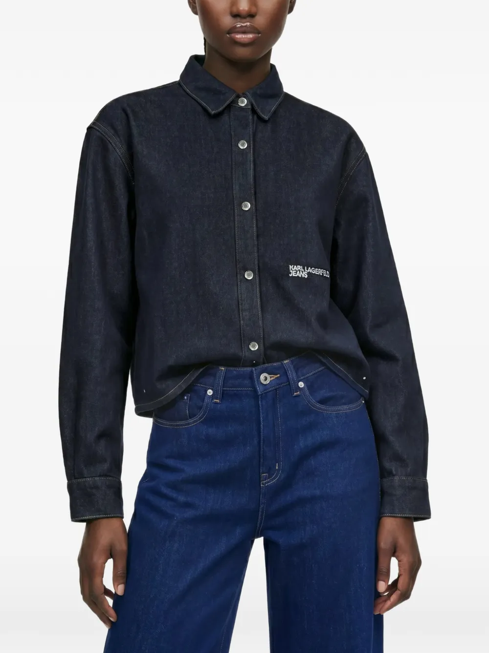 Karl Lagerfeld Jeans Boxy denim blouse met logo-detail Blauw