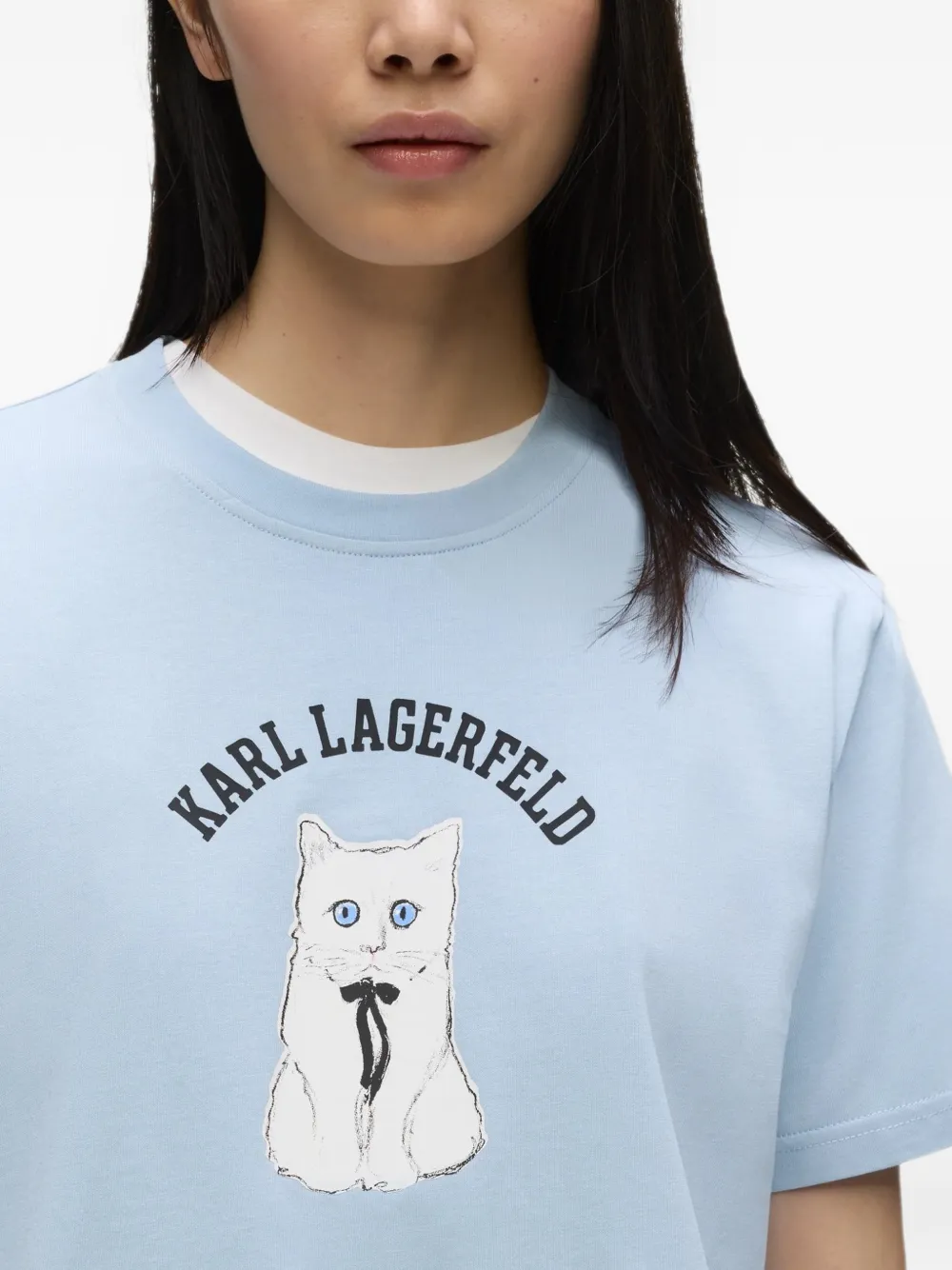 Karl Lagerfeld Ikon Choupette sketch T-shirt Blauw