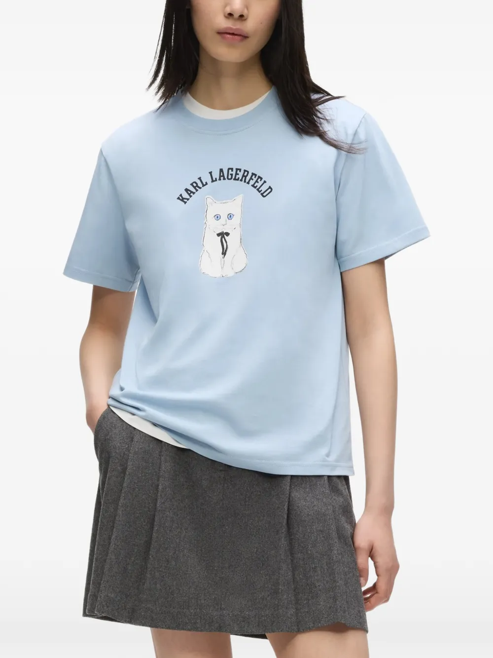 Karl Lagerfeld Ikon Choupette sketch T-shirt Blauw