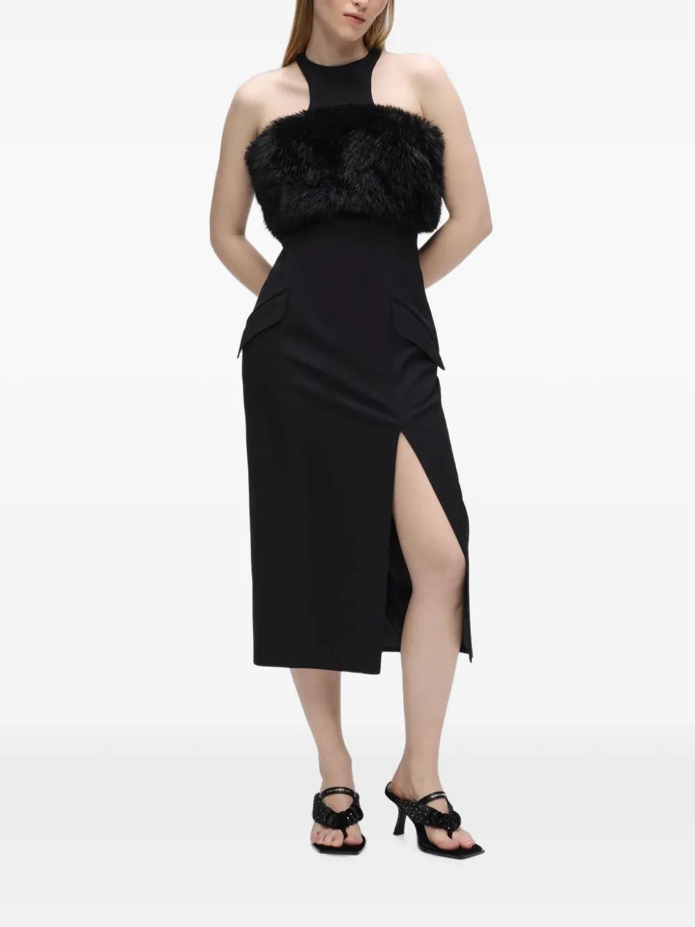 Karl Lagerfeld Jurk met afwerking van imitatiebont Zwart