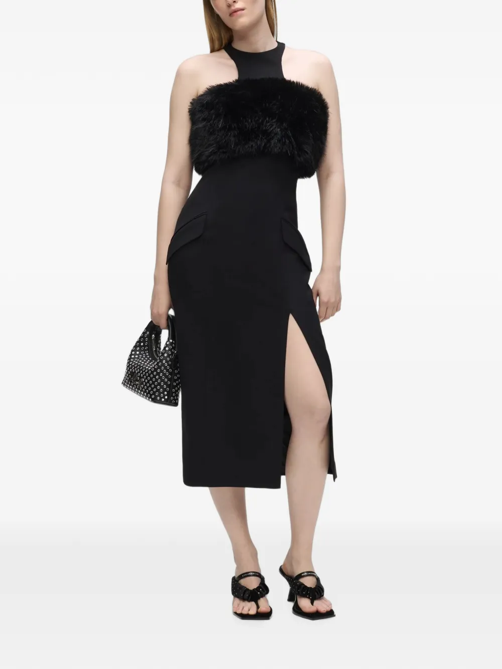 Karl Lagerfeld Jurk met afwerking van imitatiebont Zwart