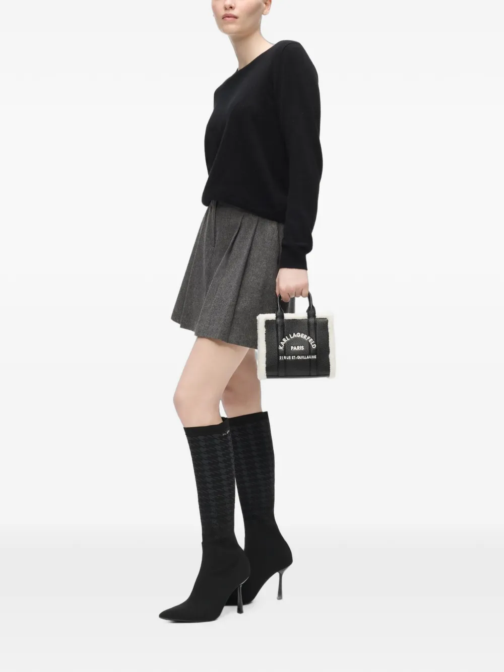 Karl Lagerfeld Rue St-Guillaume vierkante mini-shopper met lammy Zwart