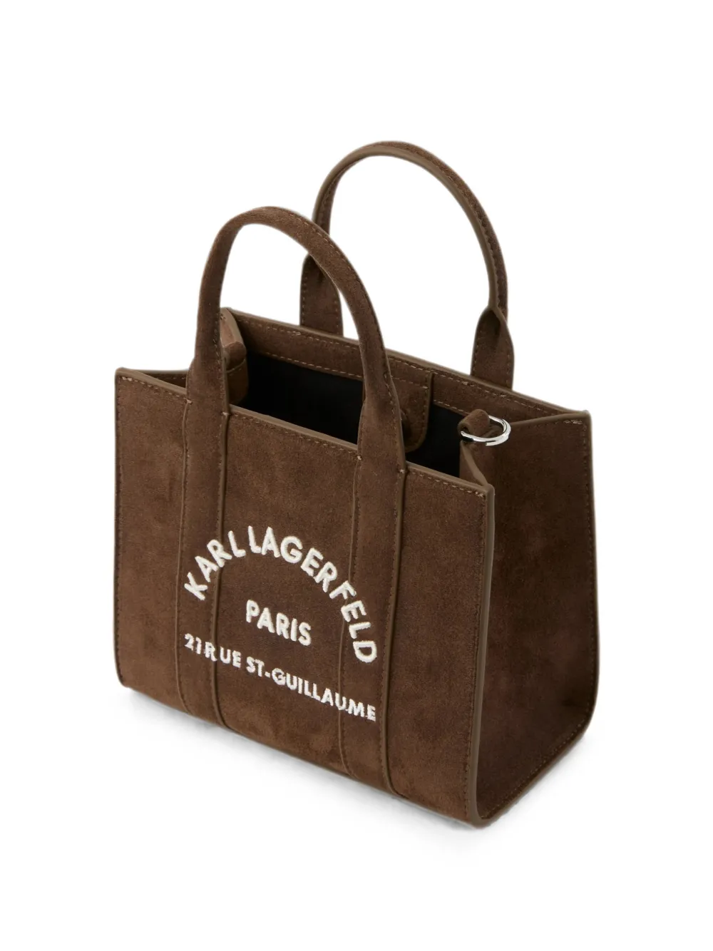 Karl Lagerfeld mini Rue St-Guillaume suede square tote Bruin