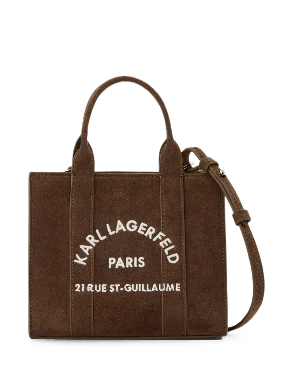 Karl Lagerfeld mini Rue St-Guillaume suede square tote Bruin