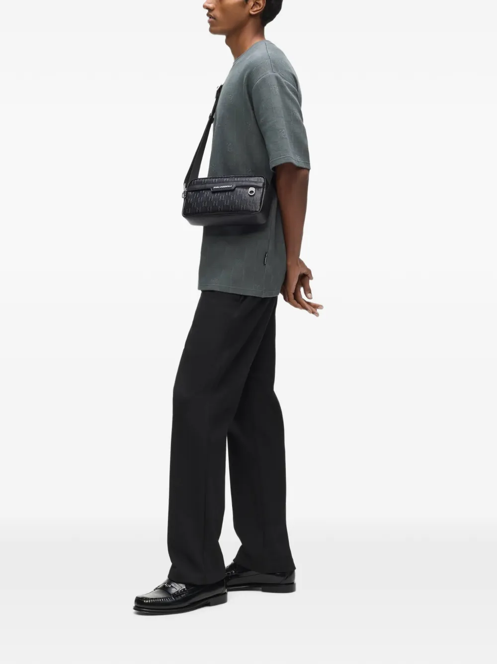 Karl Lagerfeld Crossbodytas met geperforeerde details en monogram Zwart