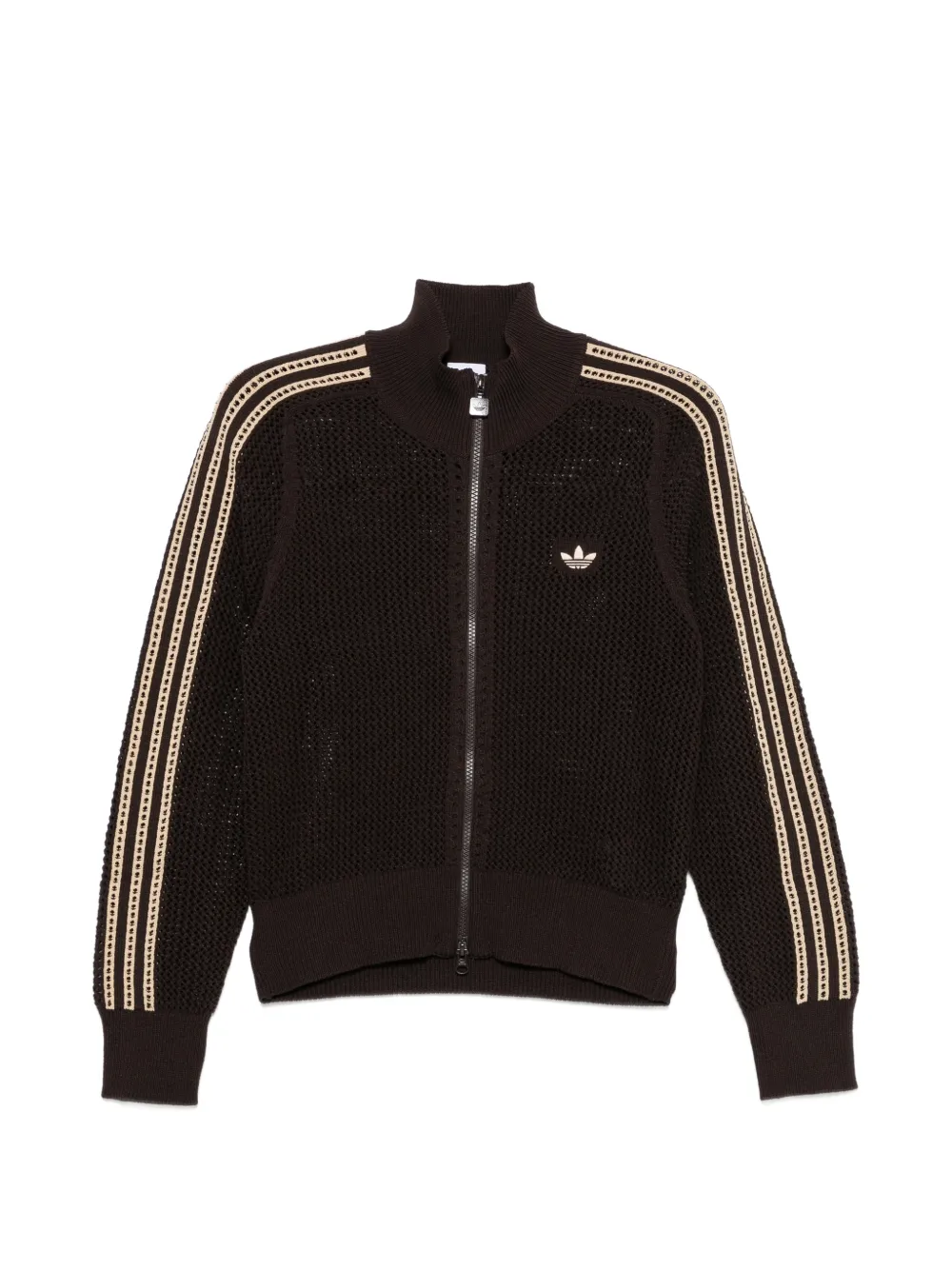 adidas stripe-detail zip-up cardigan - Marrone