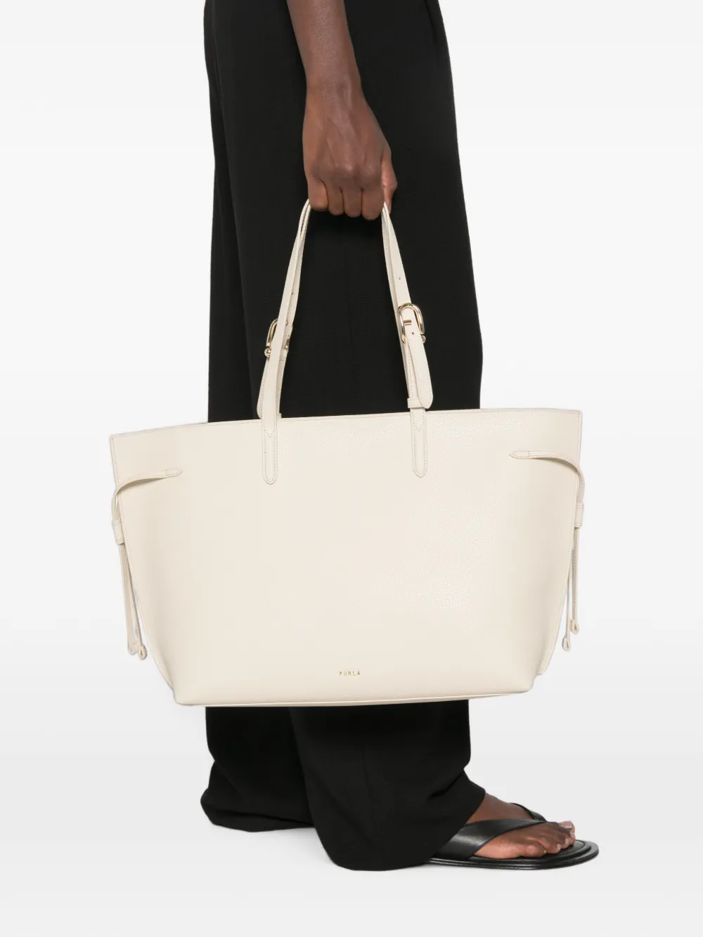 Furla Leren shopper met gespdetail Beige