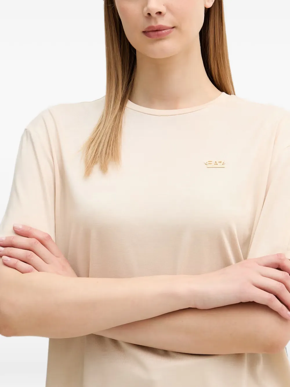 Ea7 Emporio Armani T-shirt met logoplakkaat Beige