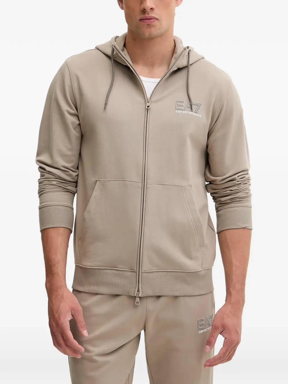 Ea7 Emporio Armani logo-print zip-up tracksuit - Toni neutri