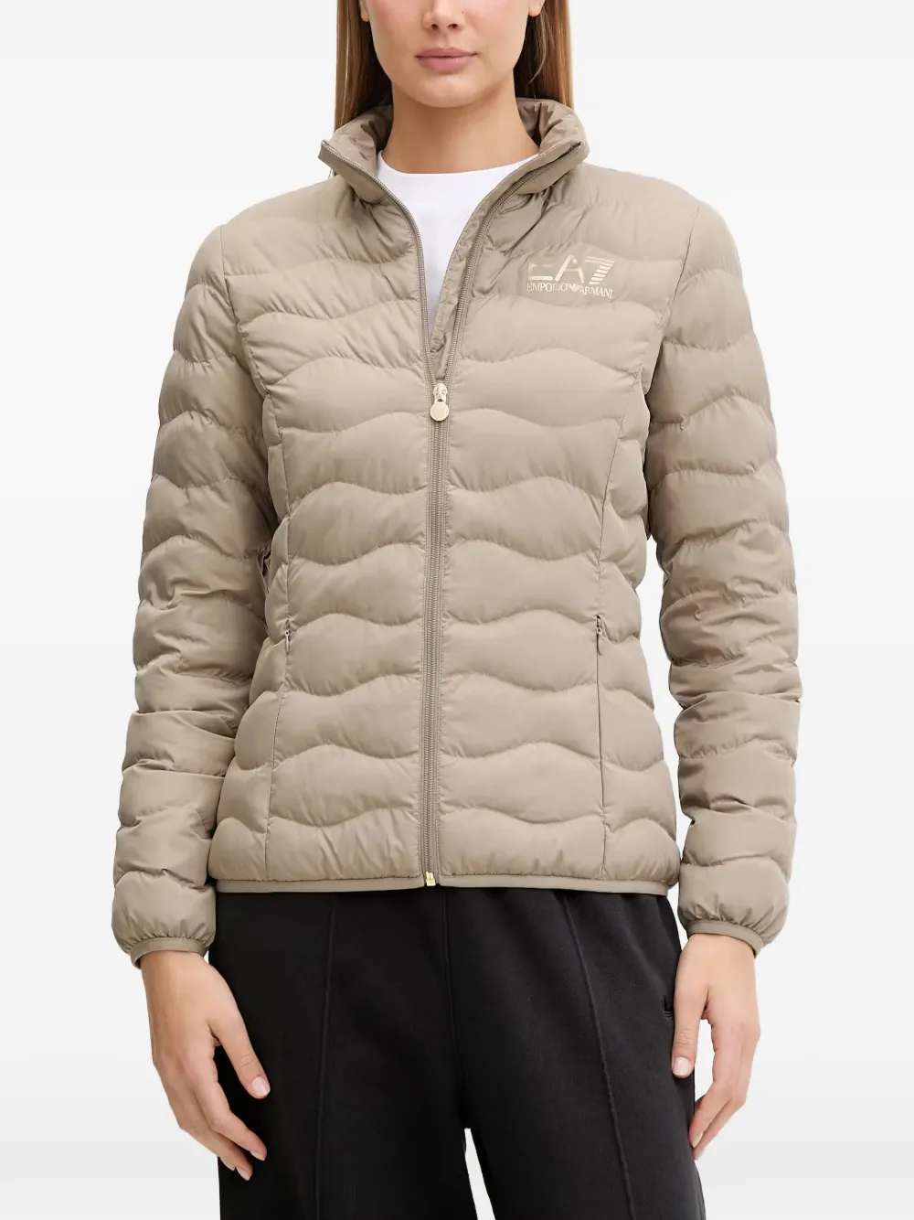 Ea7 Emporio Armani quilted logo-print jacket - Nude