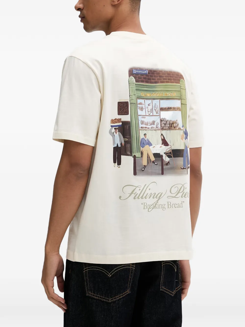 Filling Pieces Bakery T-shirt met grafische print Beige