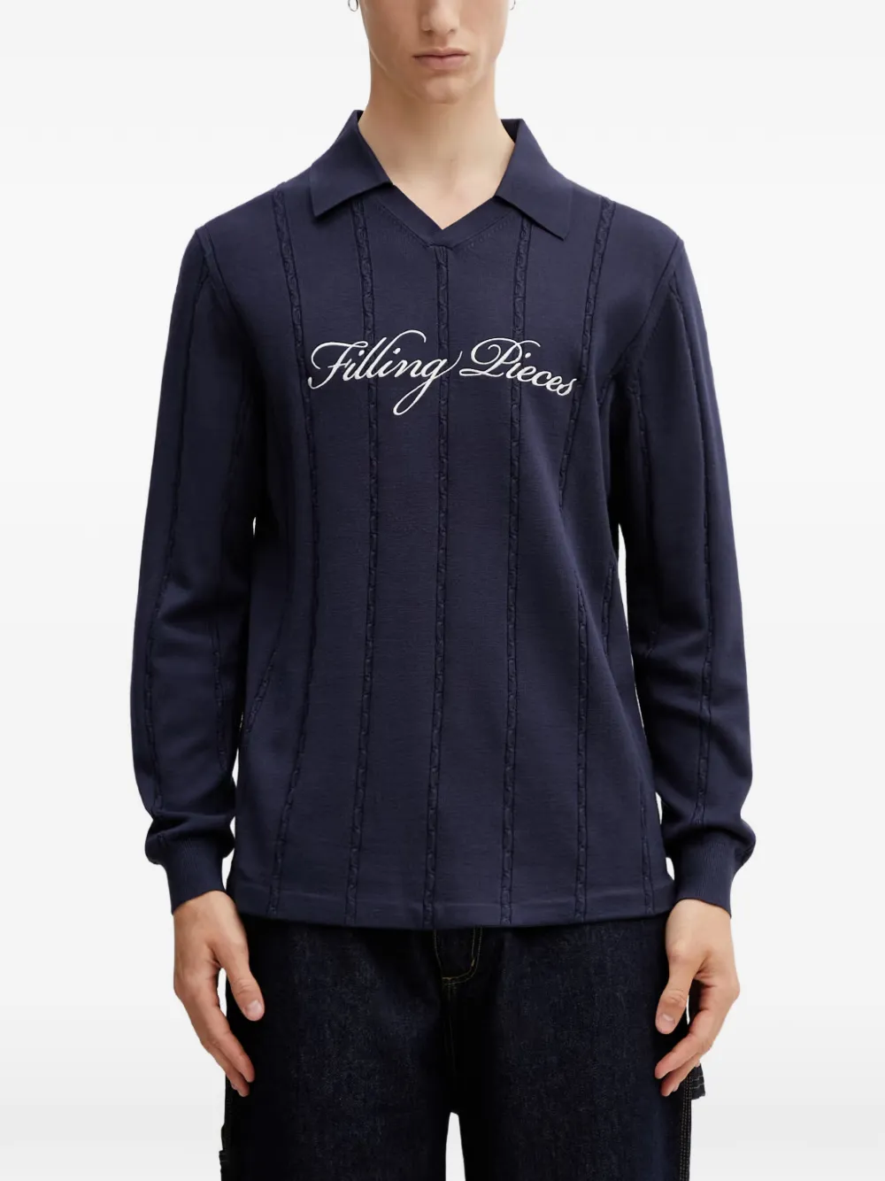 Filling Pieces logo-embroidered cable-knit sweatshirt - Blu
