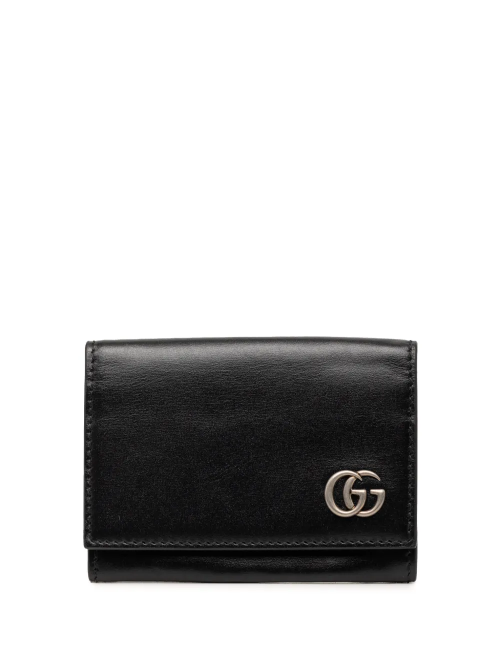 Pre-owned Gucci 2016-2026 Gg Marmont Calfskin Case Card Holder In Black