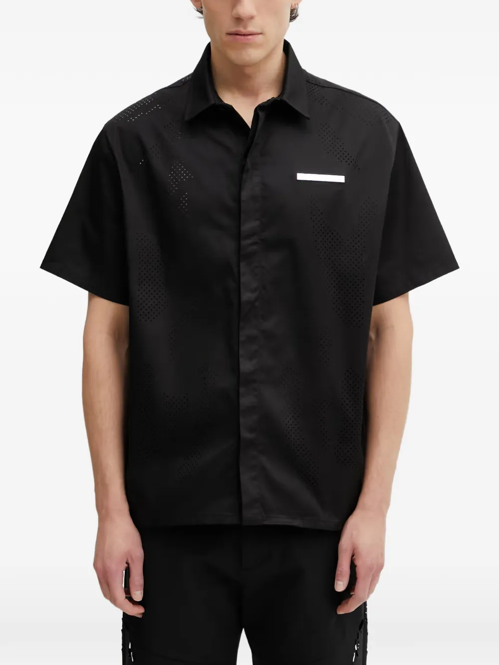 Heliot Emil Perforated Logo-plaque Shirt In Black