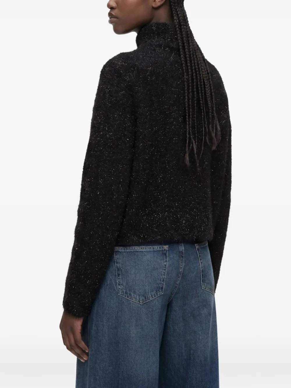 Karl Lagerfeld Jeans Fluffy gebreide trui met halve rits Zwart