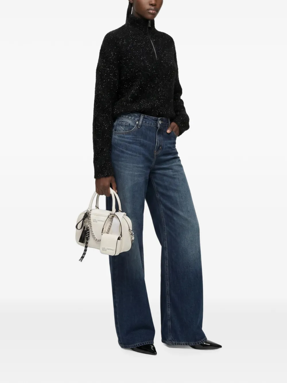 Karl Lagerfeld Jeans Fluffy gebreide trui met halve rits Zwart