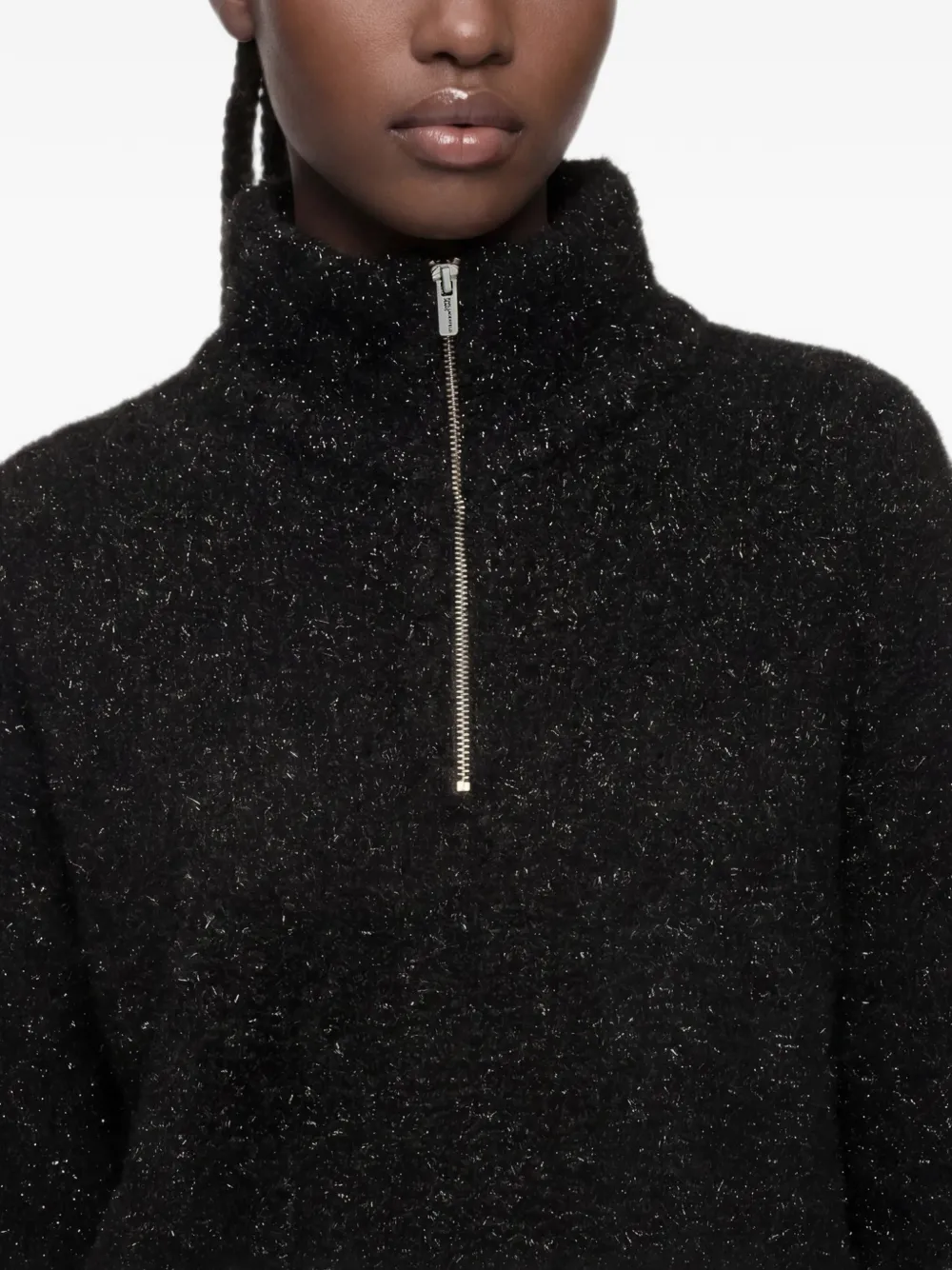 Karl Lagerfeld Jeans Fluffy gebreide trui met halve rits Zwart