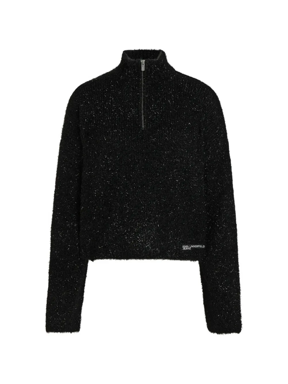 Karl Lagerfeld Jeans Fluffy gebreide trui met halve rits Zwart