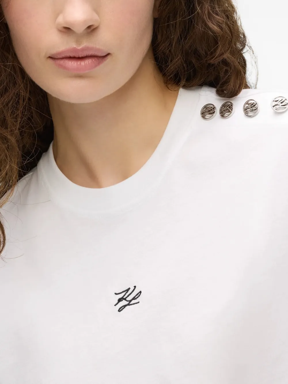 Karl Lagerfeld T-shirt met knoop-detail en geborduurd logo Wit