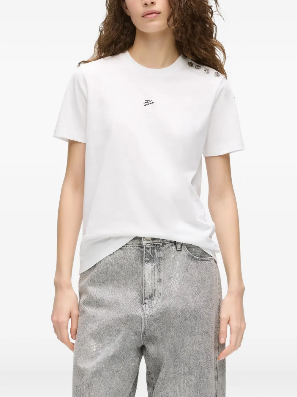 Karl Lagerfeld T-shirt met knoop-detail en geborduurd logo Wit