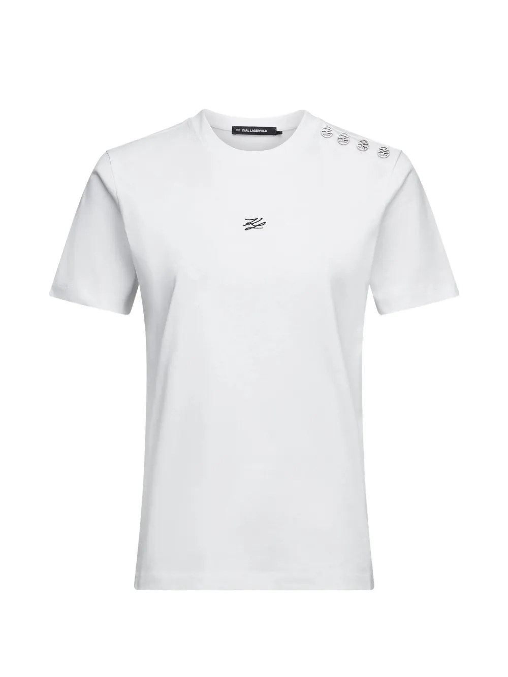 Karl Lagerfeld button-detail logo-embroidered T-shirt - Bianco