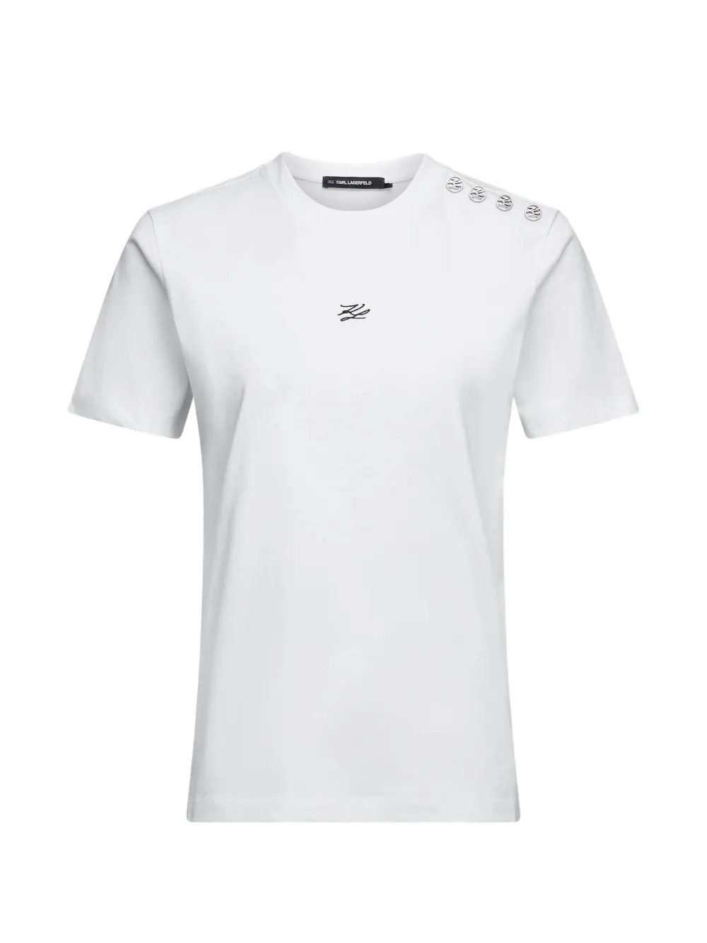 Karl Lagerfeld button-detail logo-embroidered T-shirt - Bianco