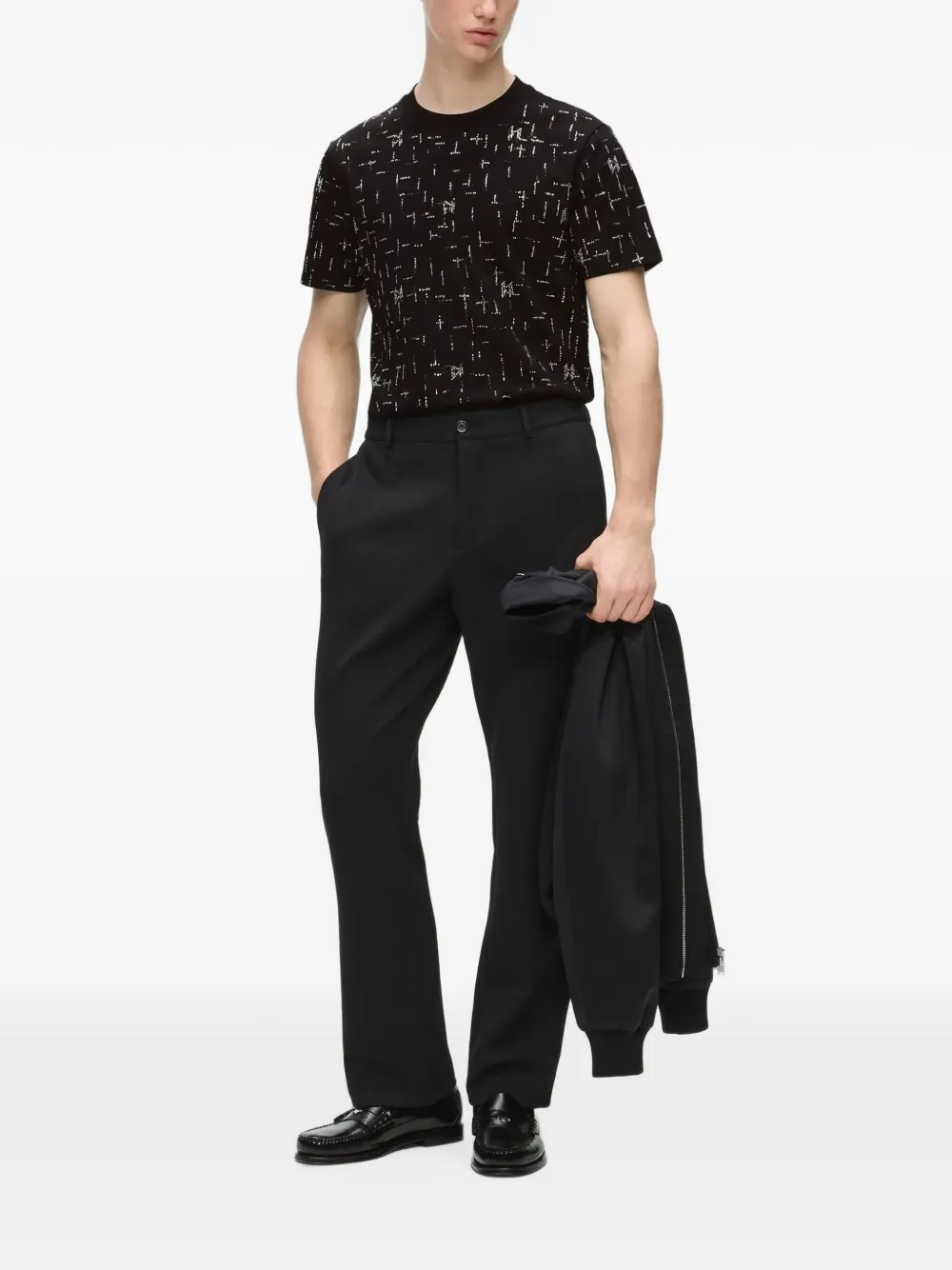 Karl Lagerfeld Katoenen T-shirt versierd met stras Zwart