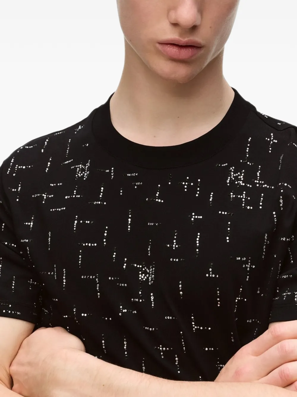 Karl Lagerfeld Katoenen T-shirt versierd met stras Zwart