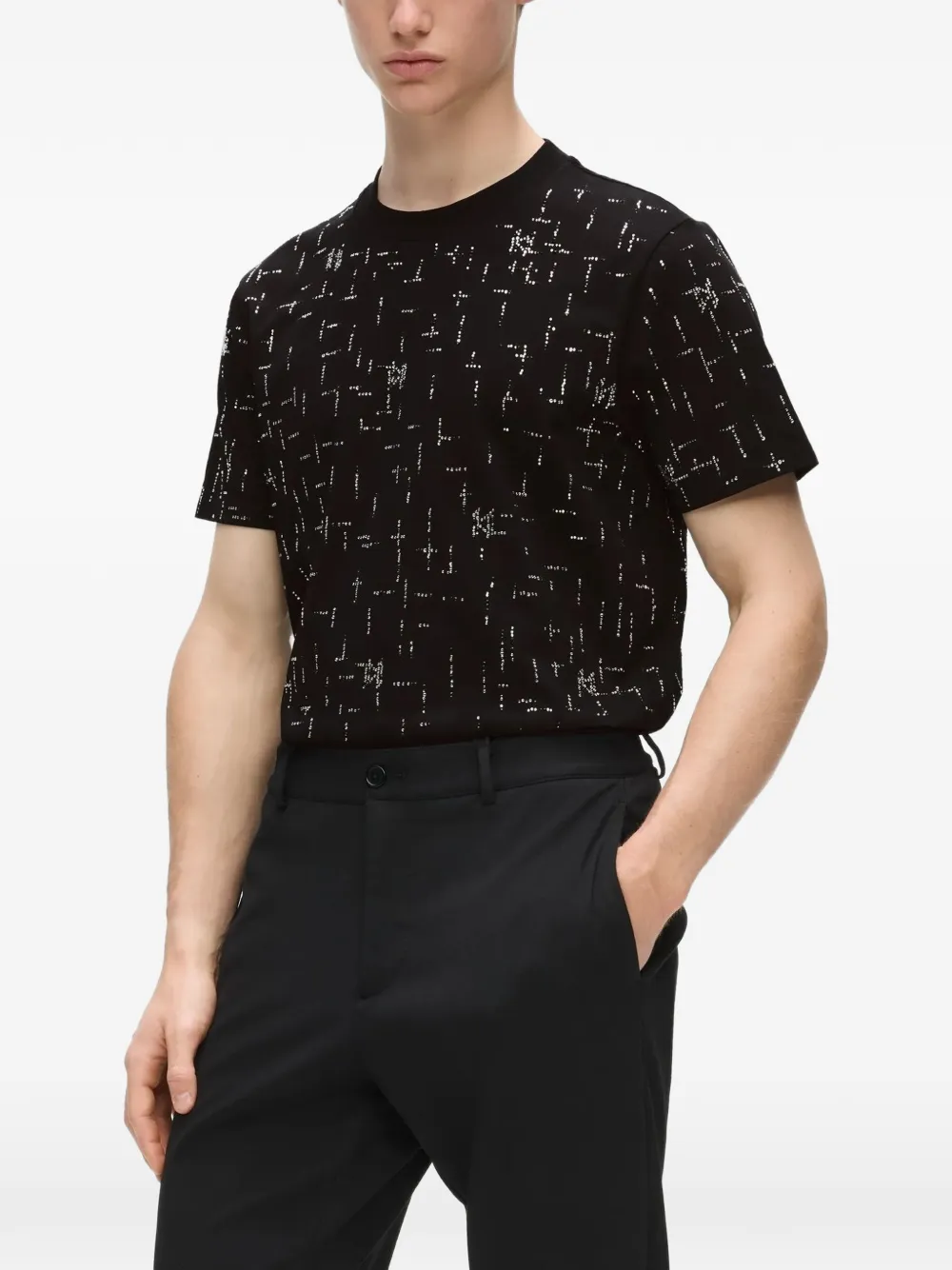 Karl Lagerfeld Katoenen T-shirt versierd met stras Zwart