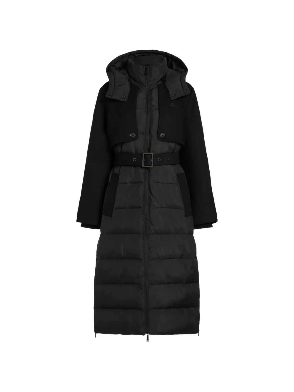 Karl Lagerfeld Lange Steppjacke mit Gürtel - Schwarz