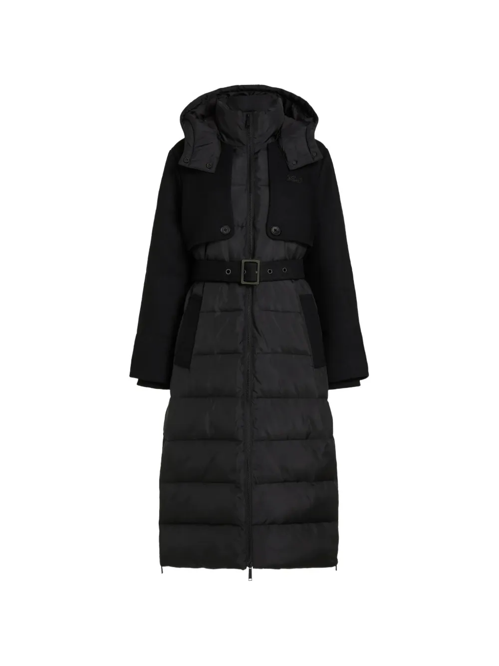 Karl Lagerfeld Lange Steppjacke mit Gürtel - Schwarz
