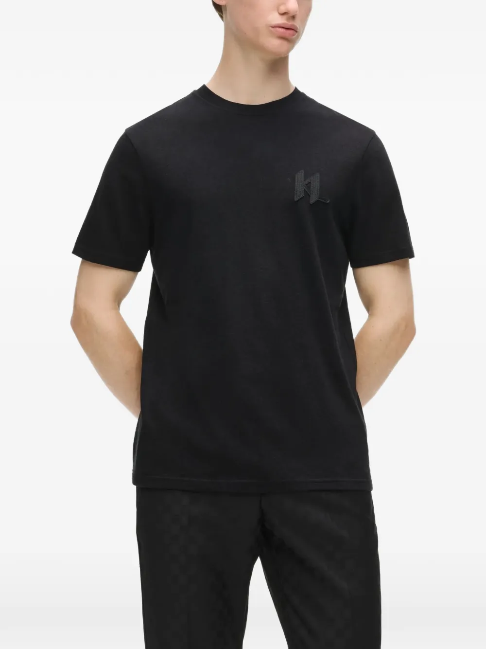Karl Lagerfeld T-shirt van wolblend met monogram Zwart