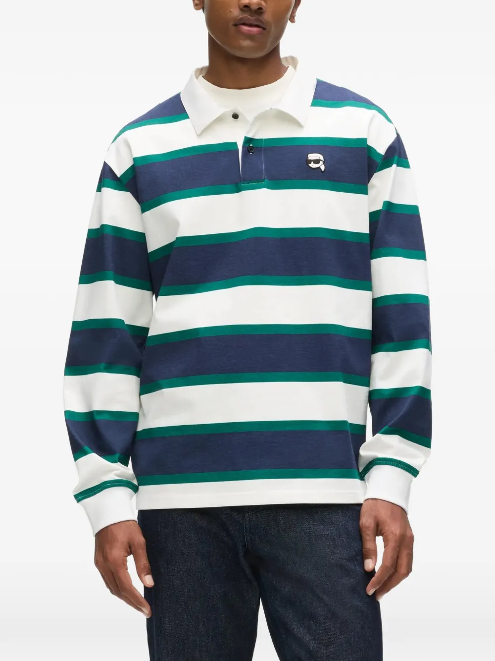 Karl Lagerfeld Ikon gestreept rugby poloshirt Wit