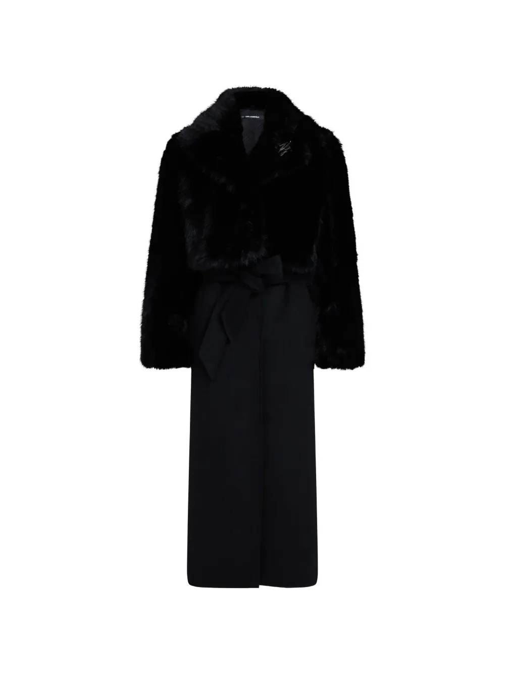 Karl Lagerfeld Cappotto in pelliccia sintetica con cintura - Nero