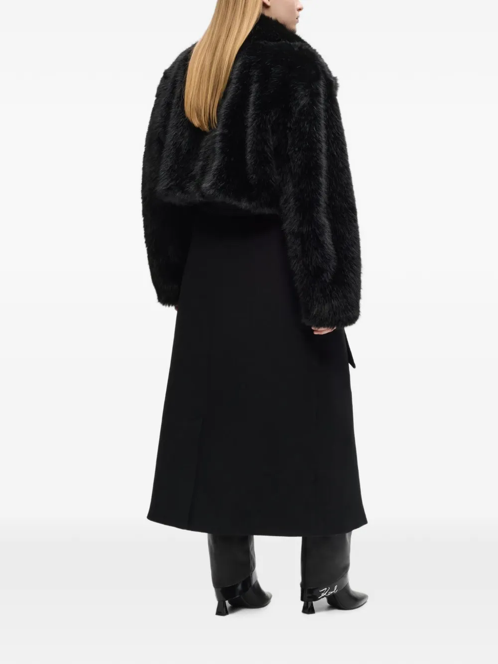 Karl Lagerfeld Jas van imitatiebont en met ceintuur Zwart