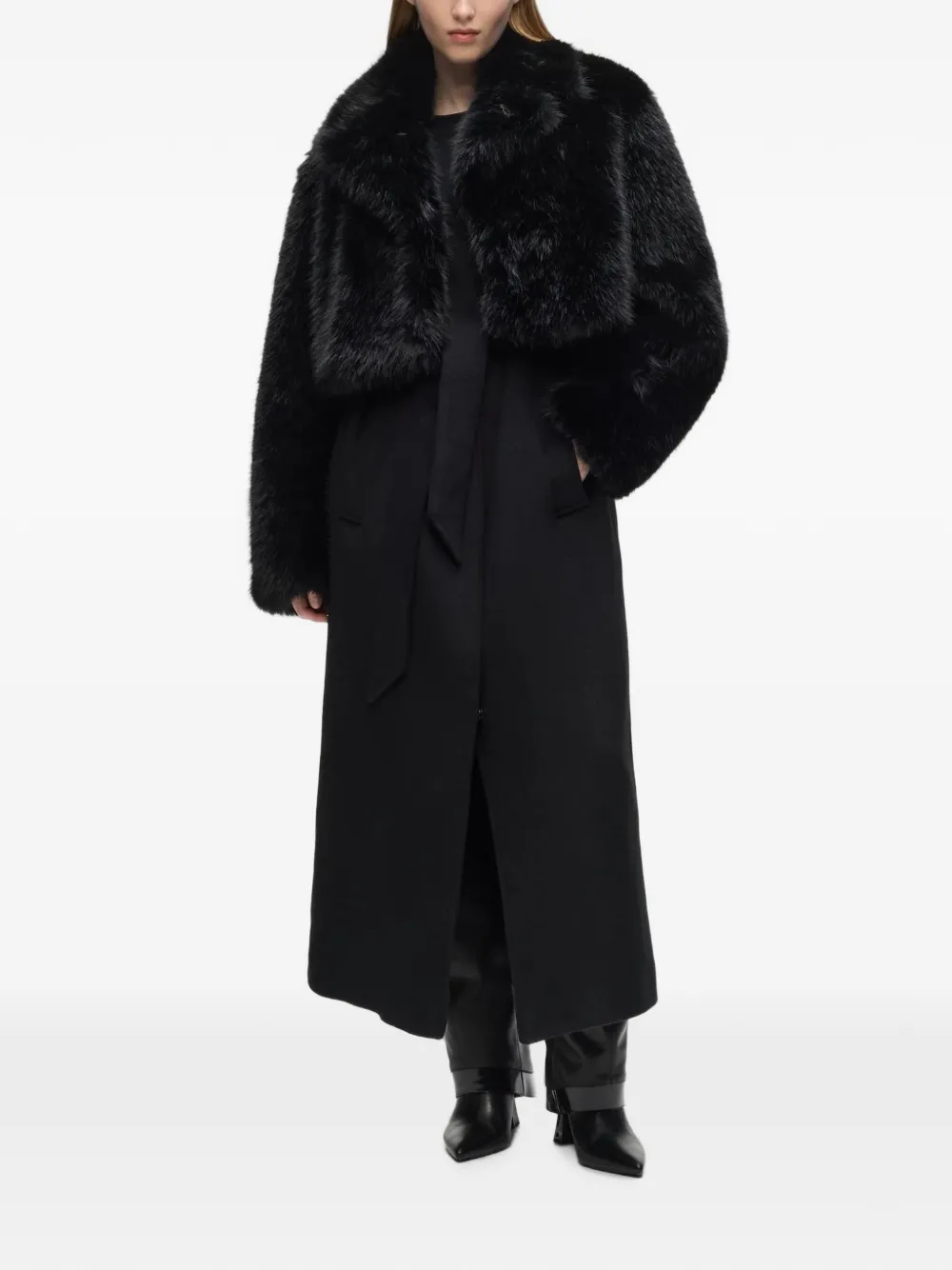 Karl Lagerfeld Jas van imitatiebont en met ceintuur Zwart