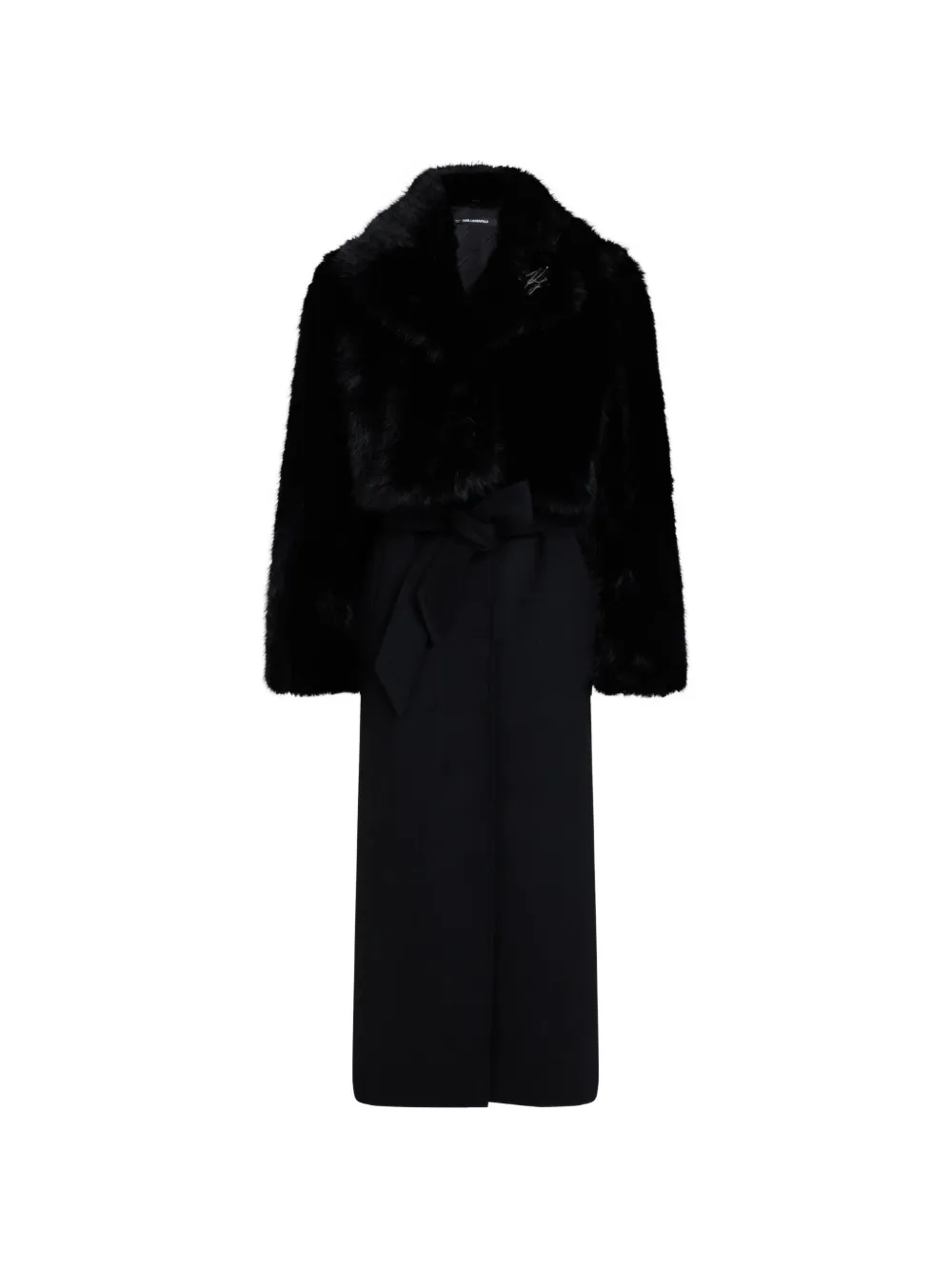 Karl Lagerfeld Cappotto in pelliccia sintetica con cintura - Nero