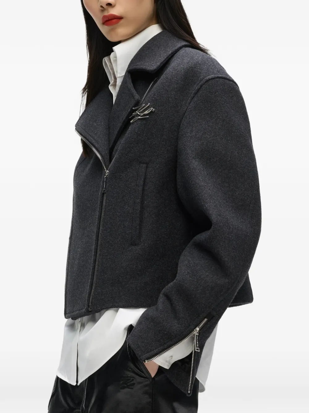 Karl Lagerfeld Bikerjack met logoplakkaat Grijs