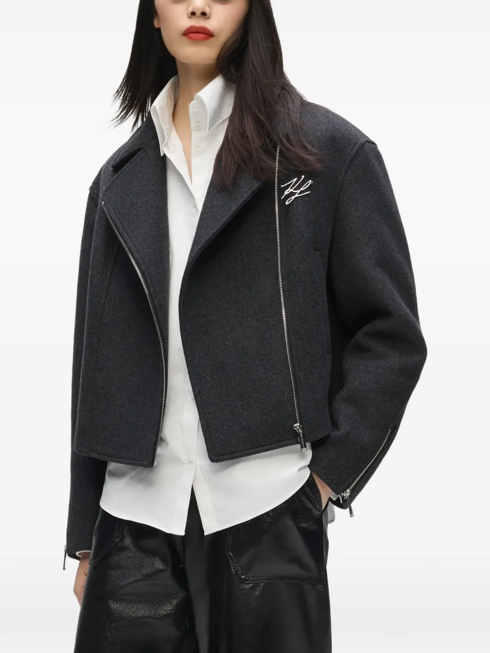 Karl Lagerfeld Bikerjack met logoplakkaat Grijs