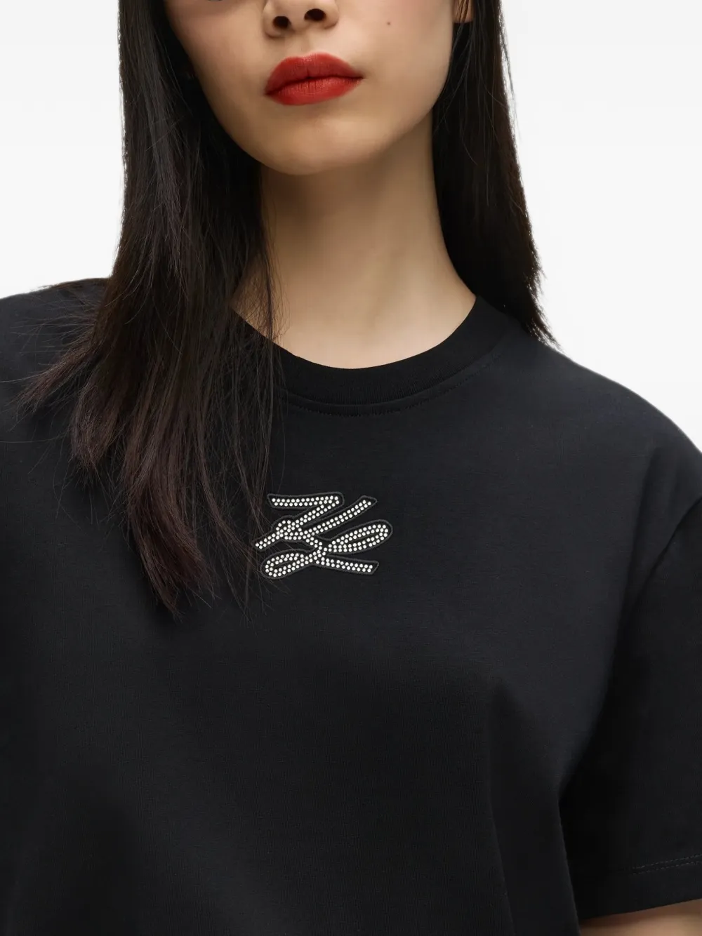 Karl Lagerfeld rhinestone autograph T-shirt Zwart
