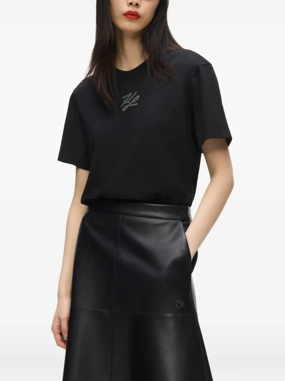 Karl Lagerfeld rhinestone autograph T-shirt Zwart