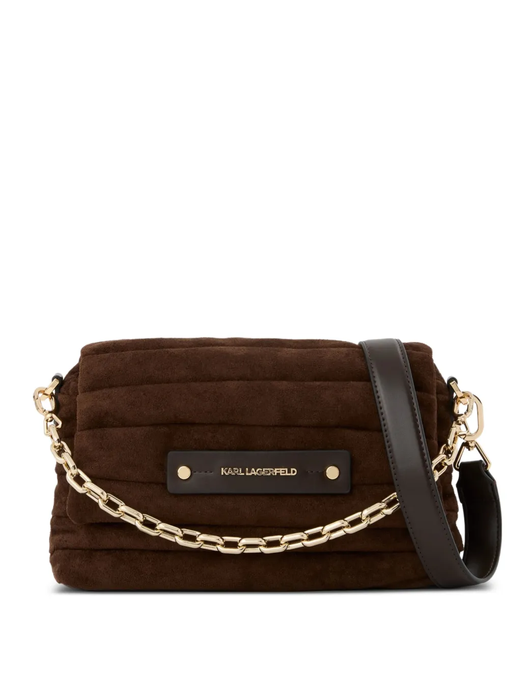 Karl Lagerfeld K/Essential plie flap suede crossbody bag - Marrone