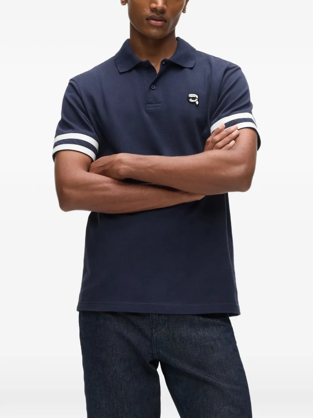 Karl Lagerfeld Ikon poloshirt met gestreepte mouwen Blauw