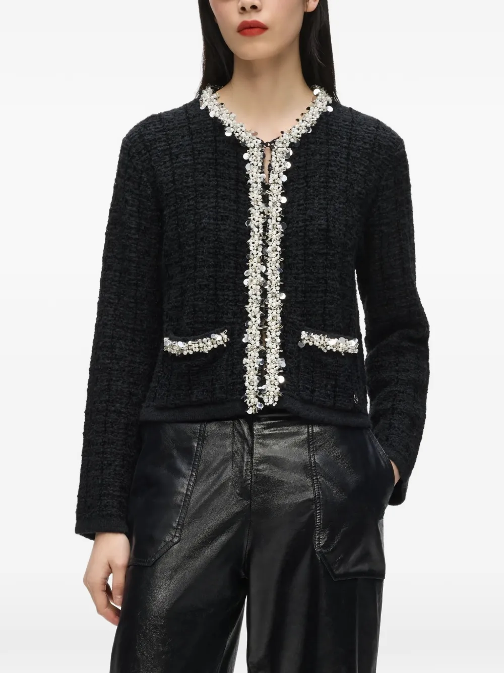 Karl Lagerfeld Gebreid vest met imitatieparels Zwart