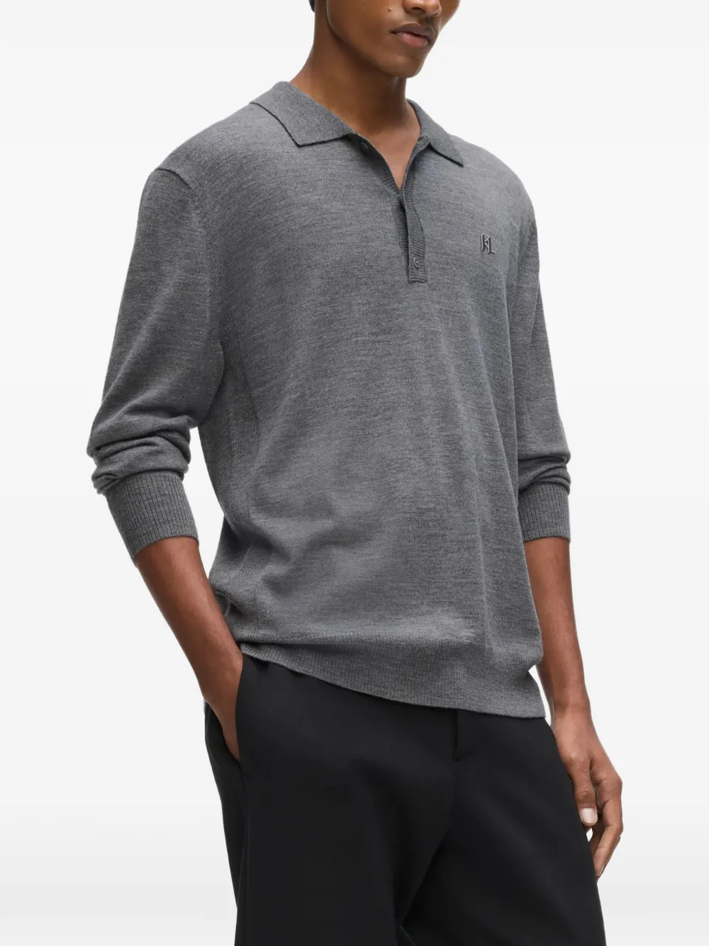 Karl Lagerfeld Poloshirt van merinowol met lange mouwen Grijs