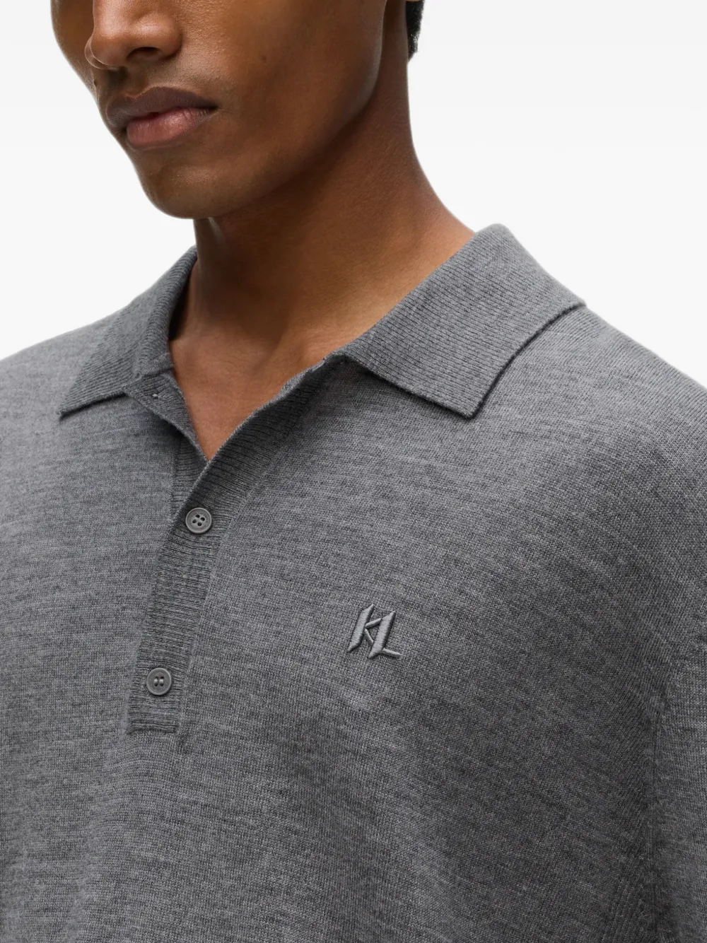 Karl Lagerfeld Poloshirt van merinowol met lange mouwen Grijs