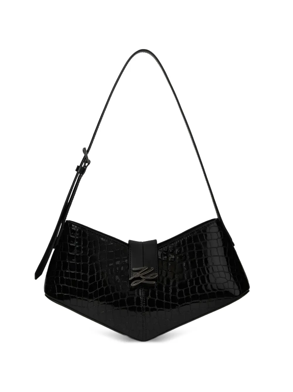 Karl Lagerfeld Borsa a spalla Karl Studio K/Autograph con effetto coccodrillo - Nero