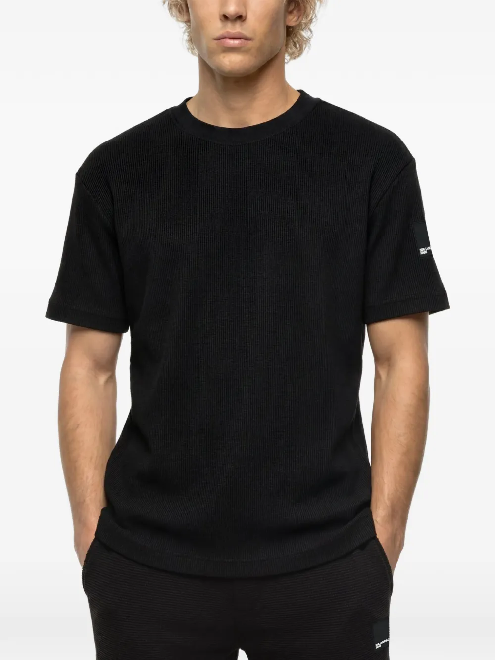Karl Lagerfeld Jeans Ribgebreid T-shirt met logo-patch Zwart